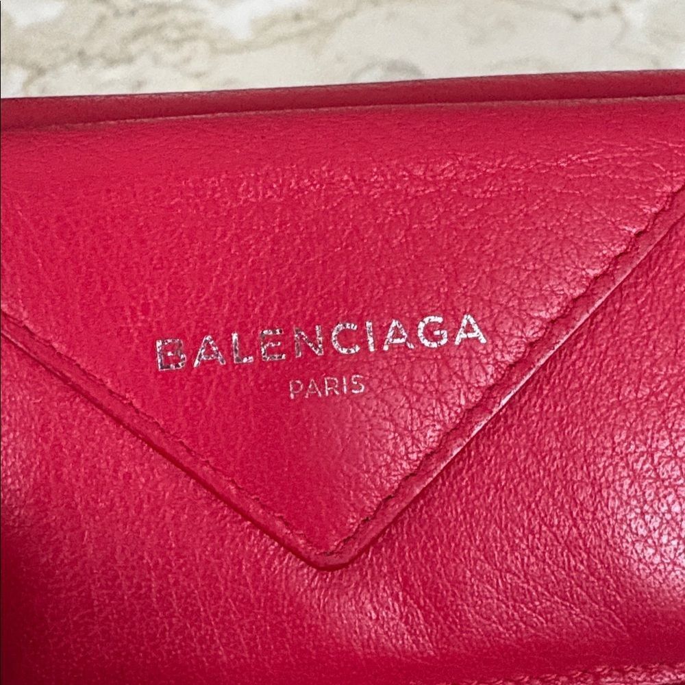 Balenciaga Papier Mini Tri-Fold Wallet Red Leather - Picture 7 of 13